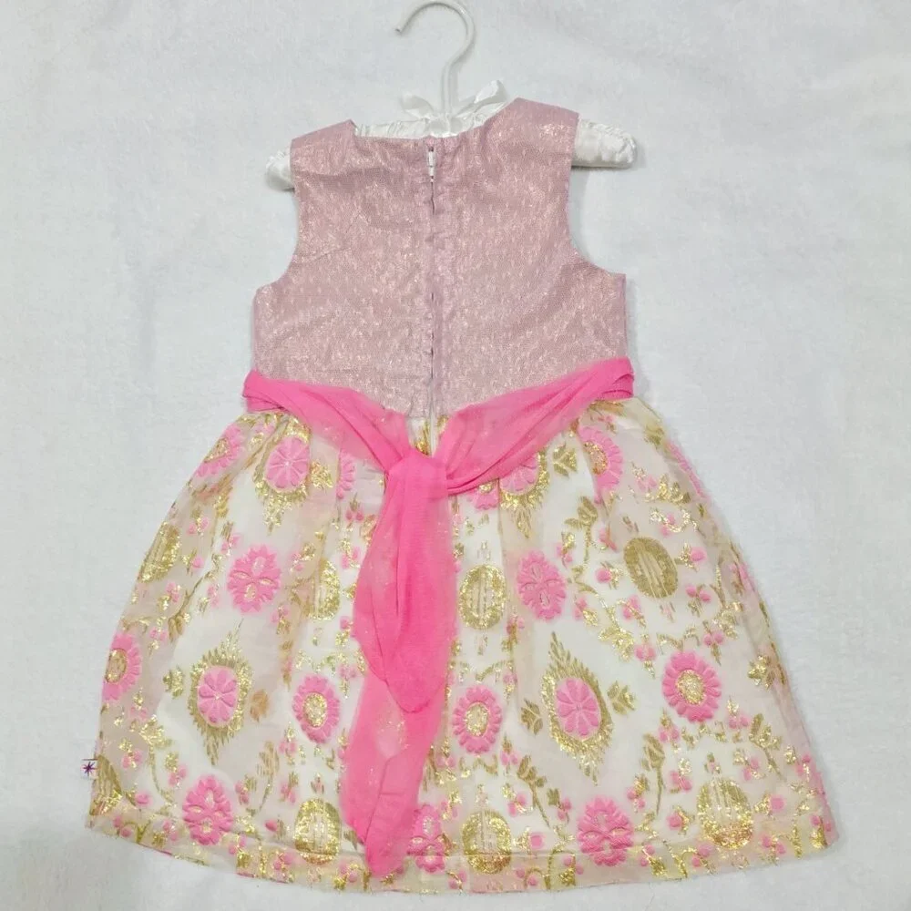 Truly Scrumptious Girls Pink Gold Floral Shimmer Bow Back Party Dress NWT 24M